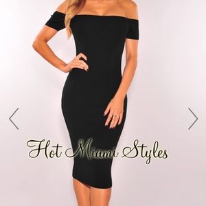 Hot Miami Styles Black Off Shoulder Dress Sz L
